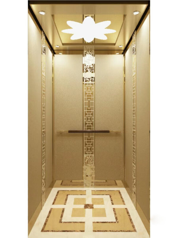 Etched stainless steel sheet applications in hotel lobby elevator interior and commercial building