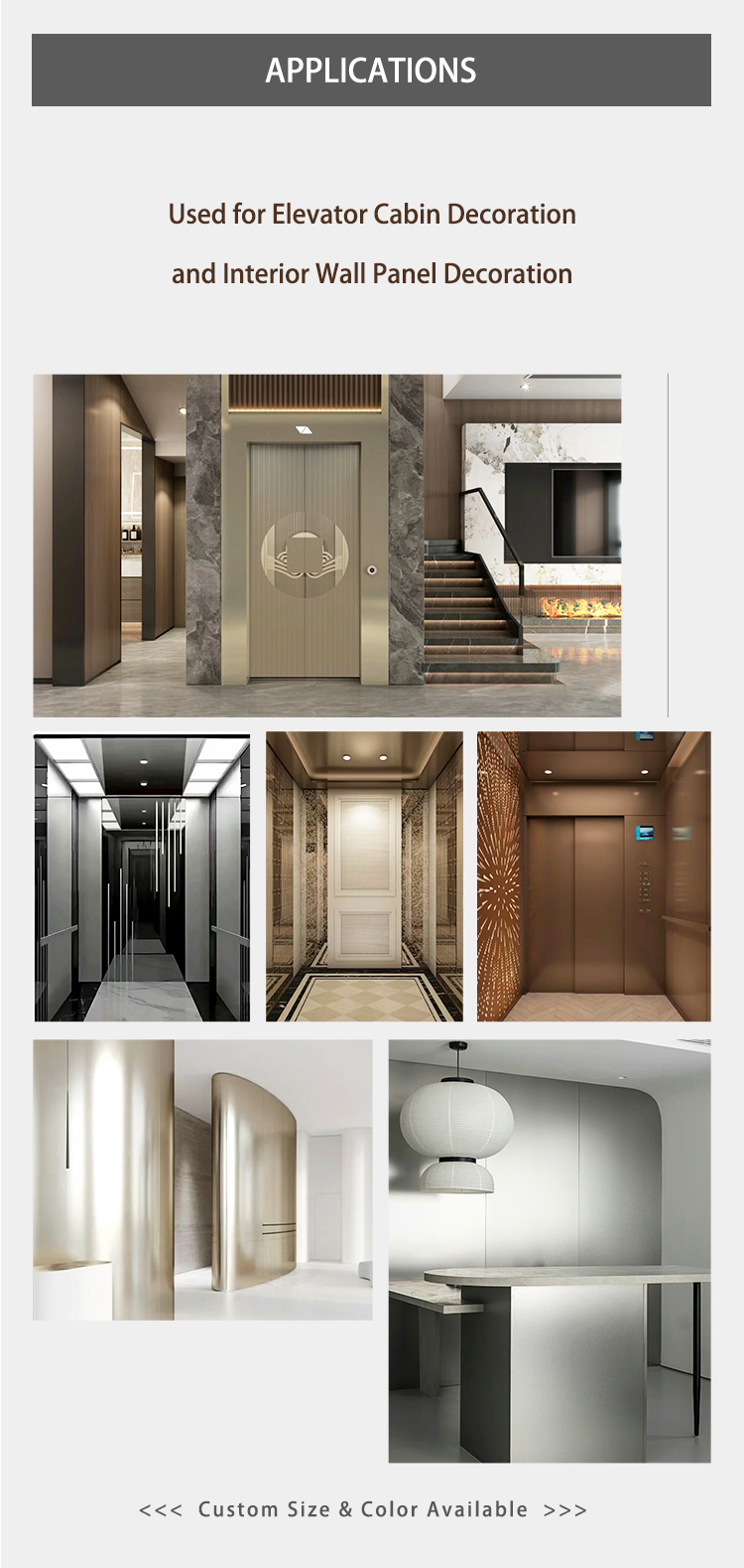 T&C STEEL antique stainless steel wall panel installation in modern hotel lobby